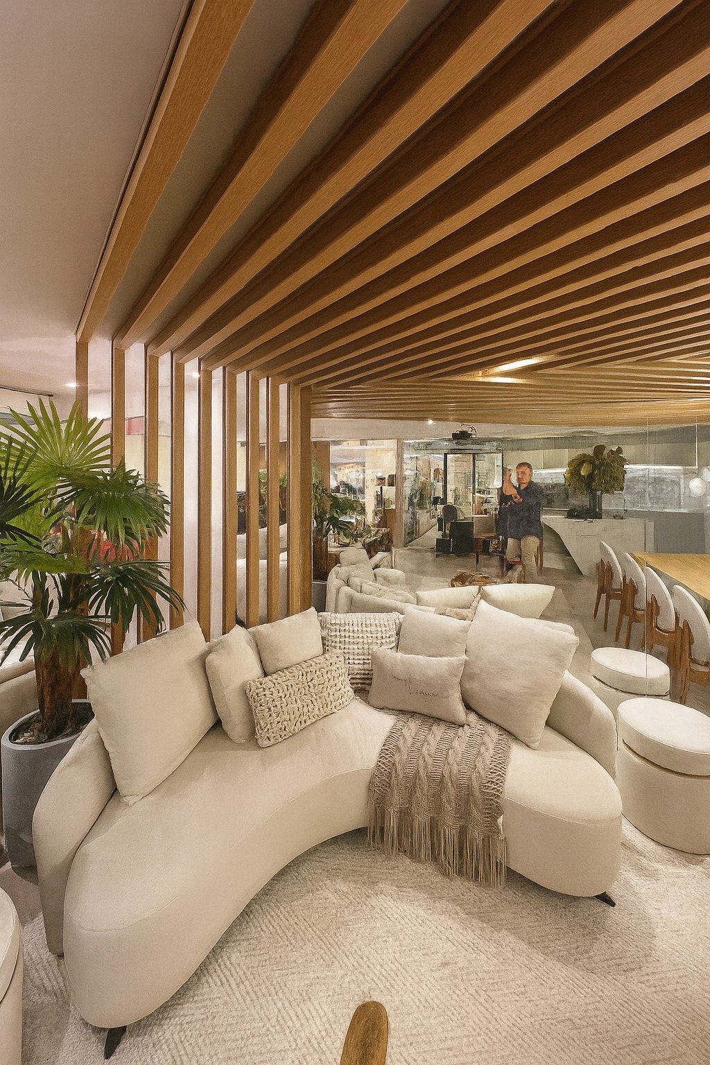 Lounge com teto ripado