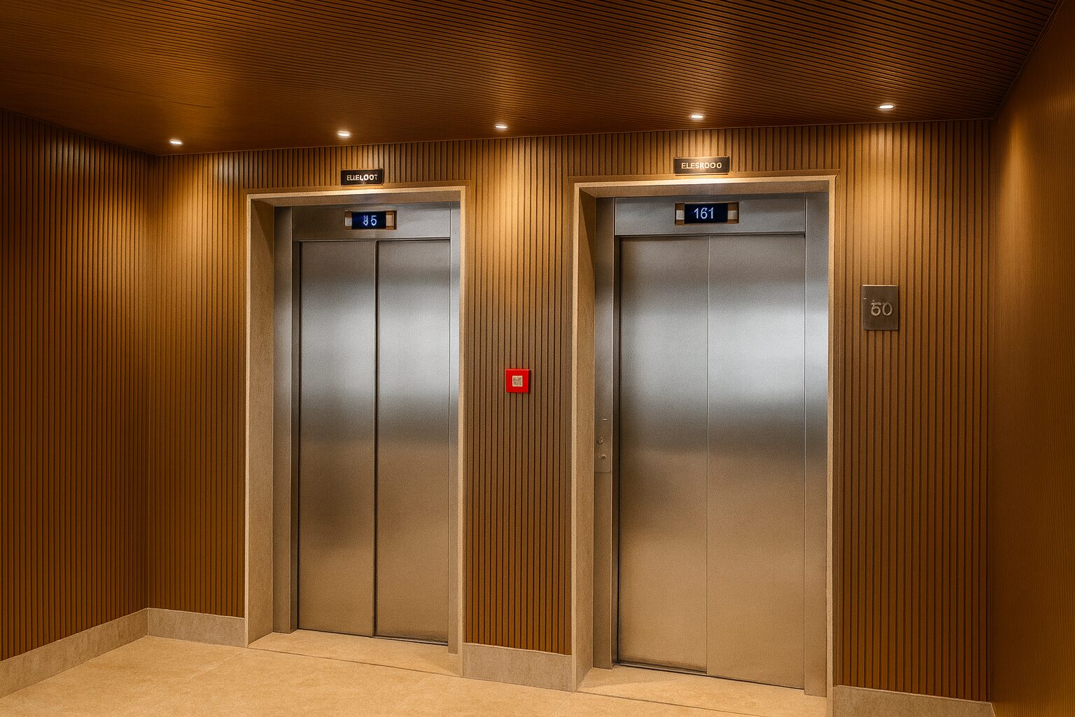 Hall de elevadores em ripado