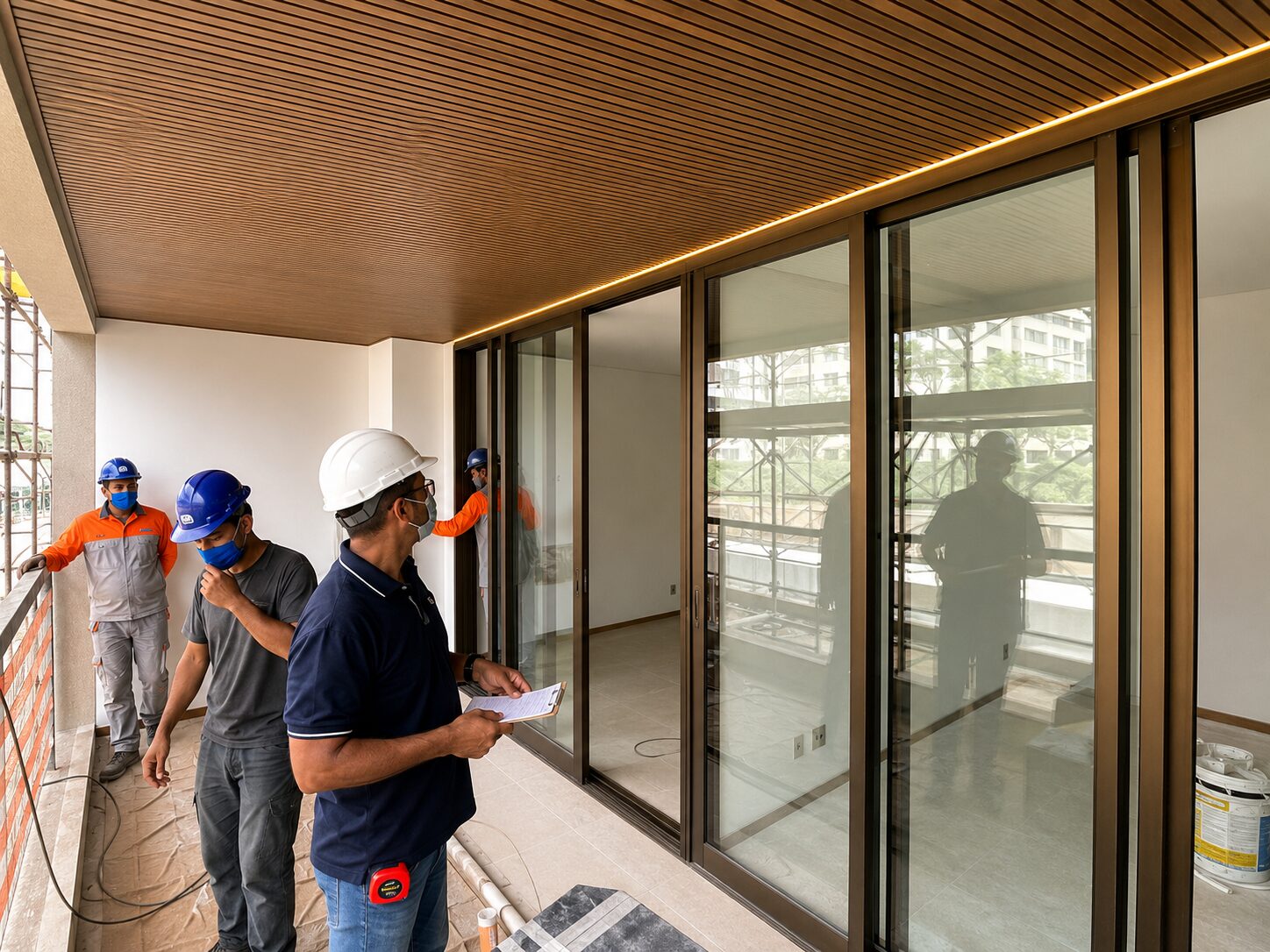 Equipo revisando la obra