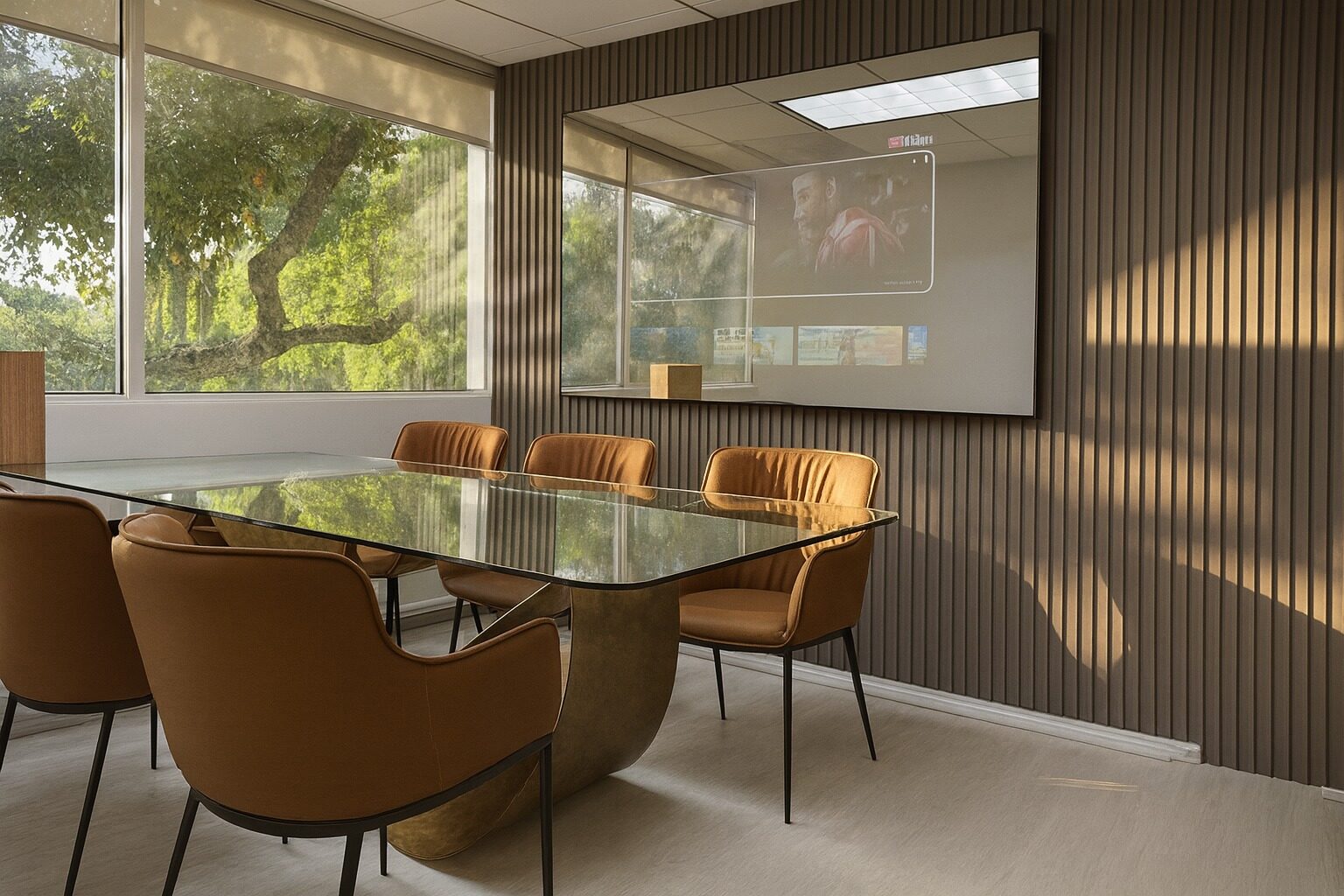 Sala de reuniones con pared de listones