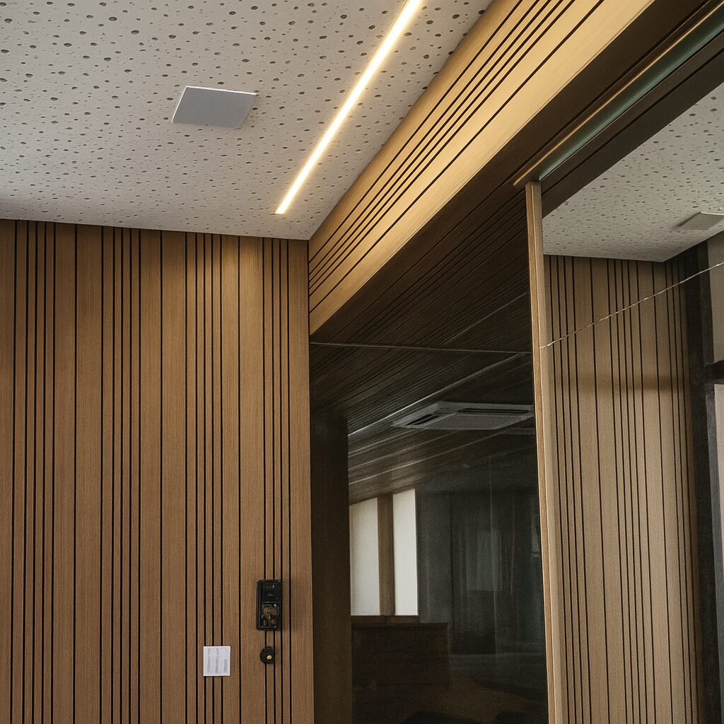 Teto ripado com iluminação linear
