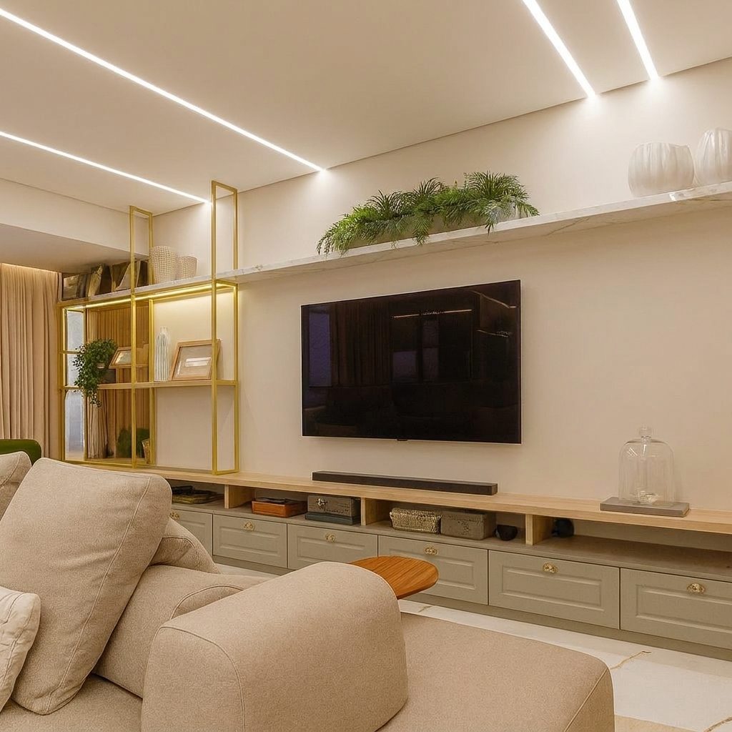 Painel de TV com ripado Slim antes